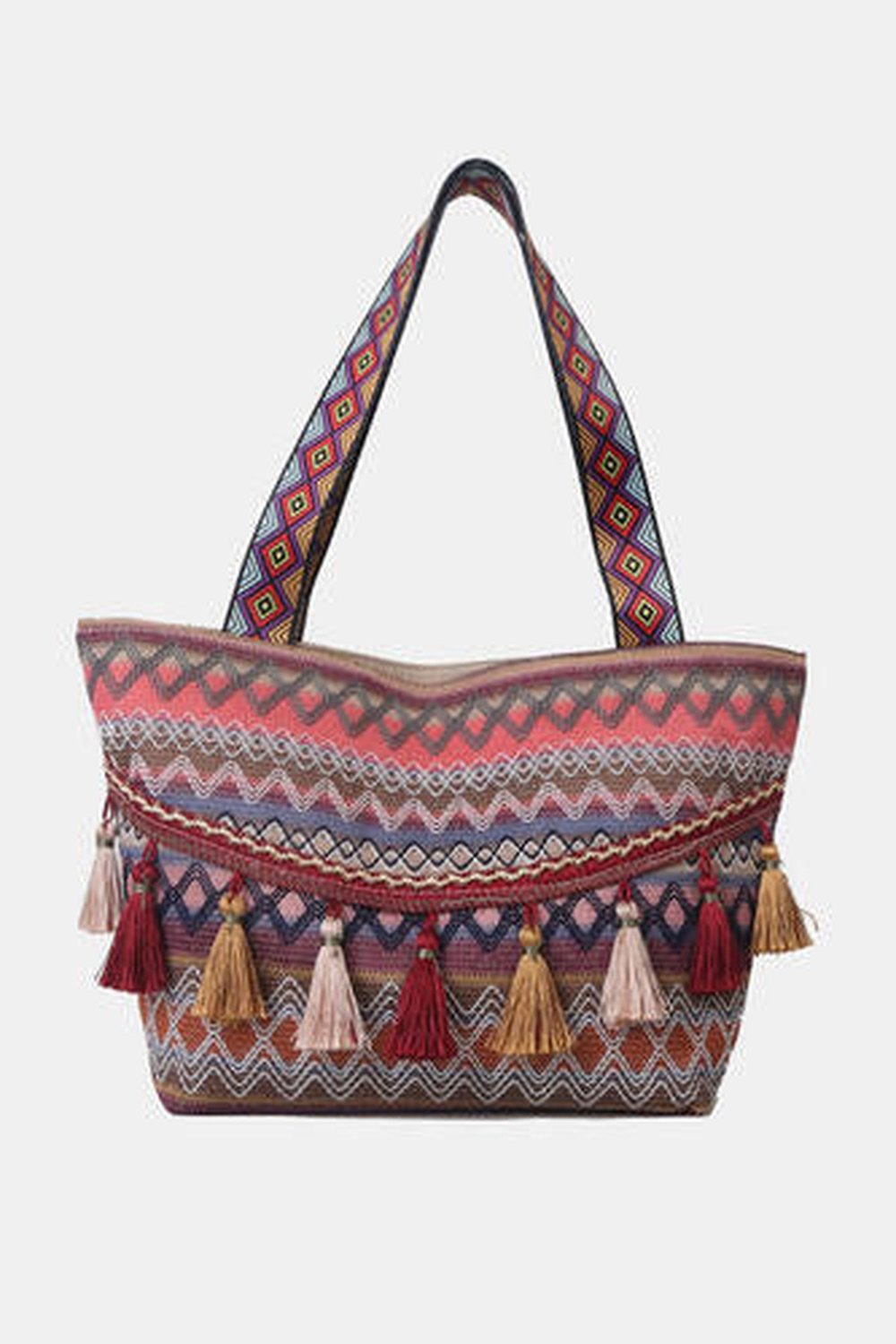 Printed Tassel Detail Tote Bag