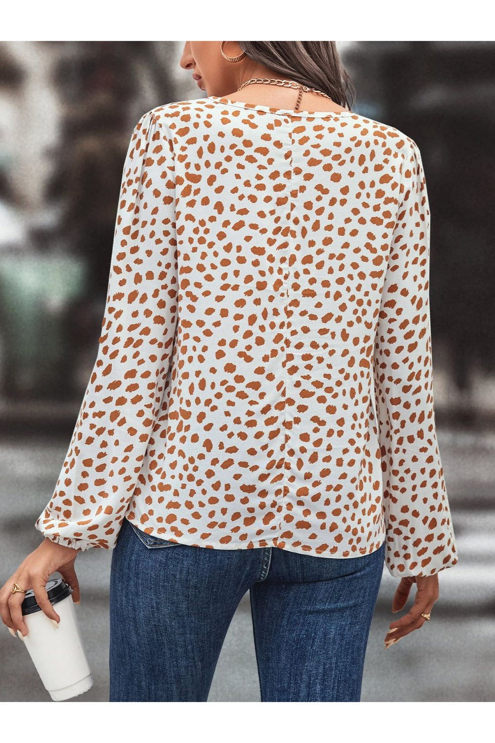 Printed Tie Neck Long Sleeve Blouse