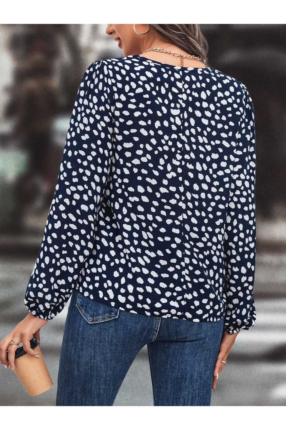 Printed Tie Neck Long Sleeve Blouse