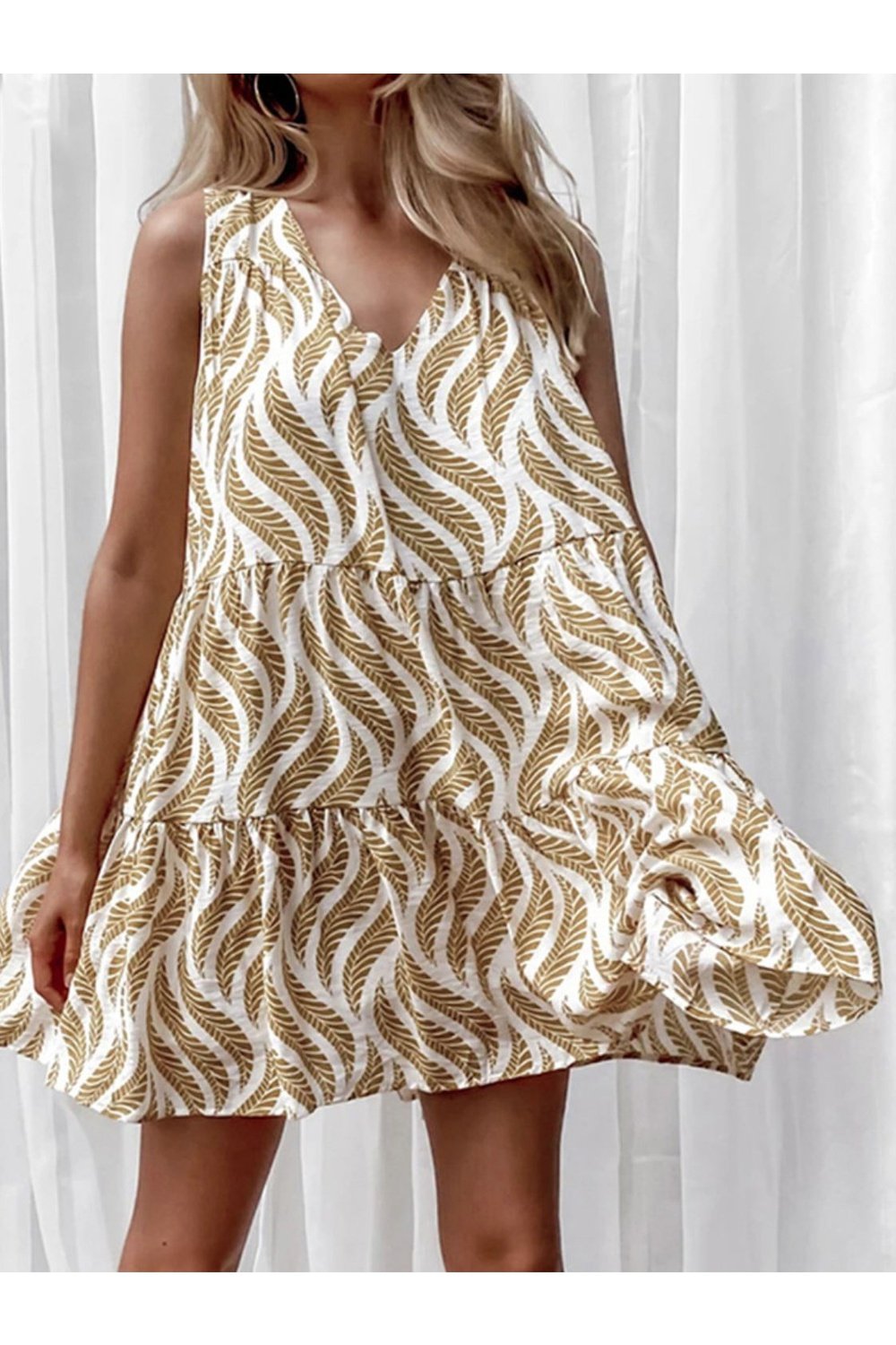 Printed V-Neck Sleeveless Mini Dress