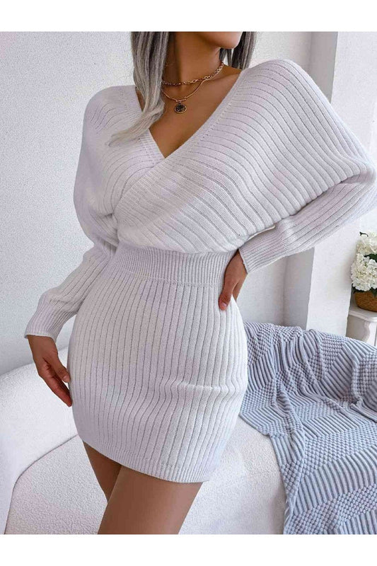 Rib-Knit Dolman Sleeve Sweater Dress