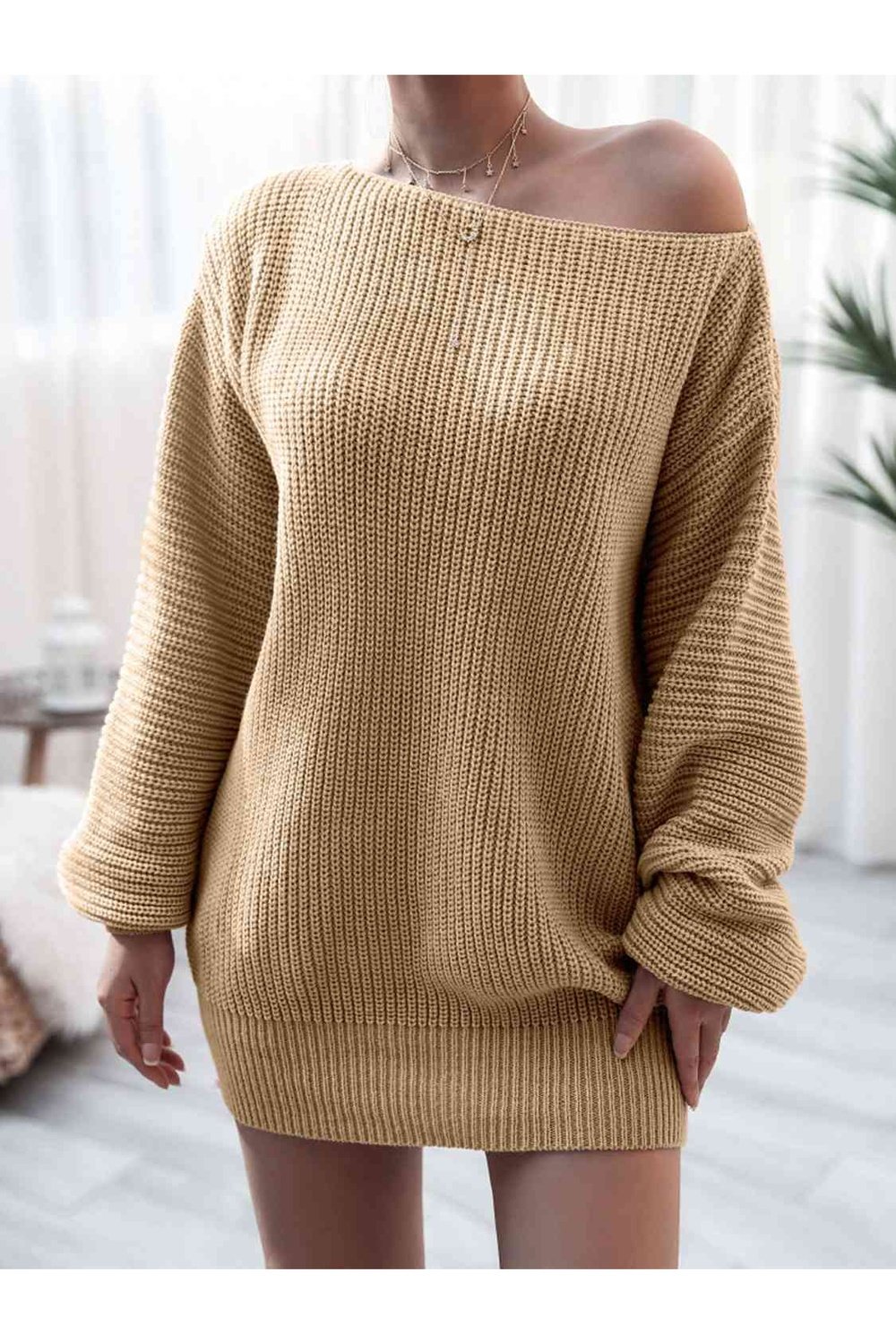 Rib-Knit Mini Sweater Dress