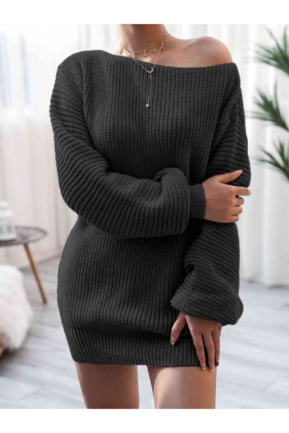 Rib-Knit Mini Sweater Dress