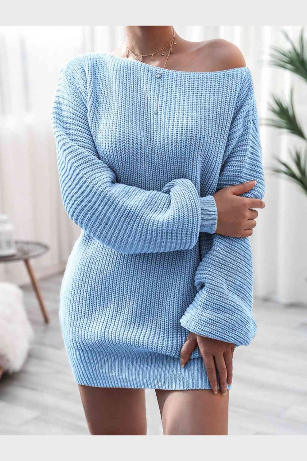 Rib-Knit Mini Sweater Dress