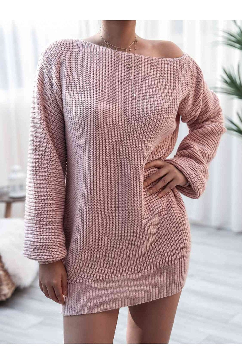 Rib-Knit Mini Sweater Dress