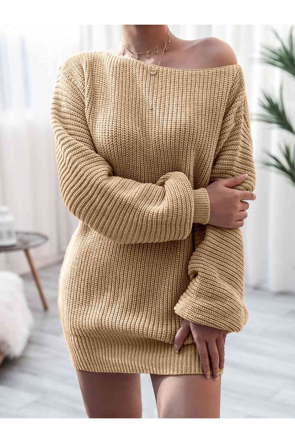 Rib-Knit Mini Sweater Dress