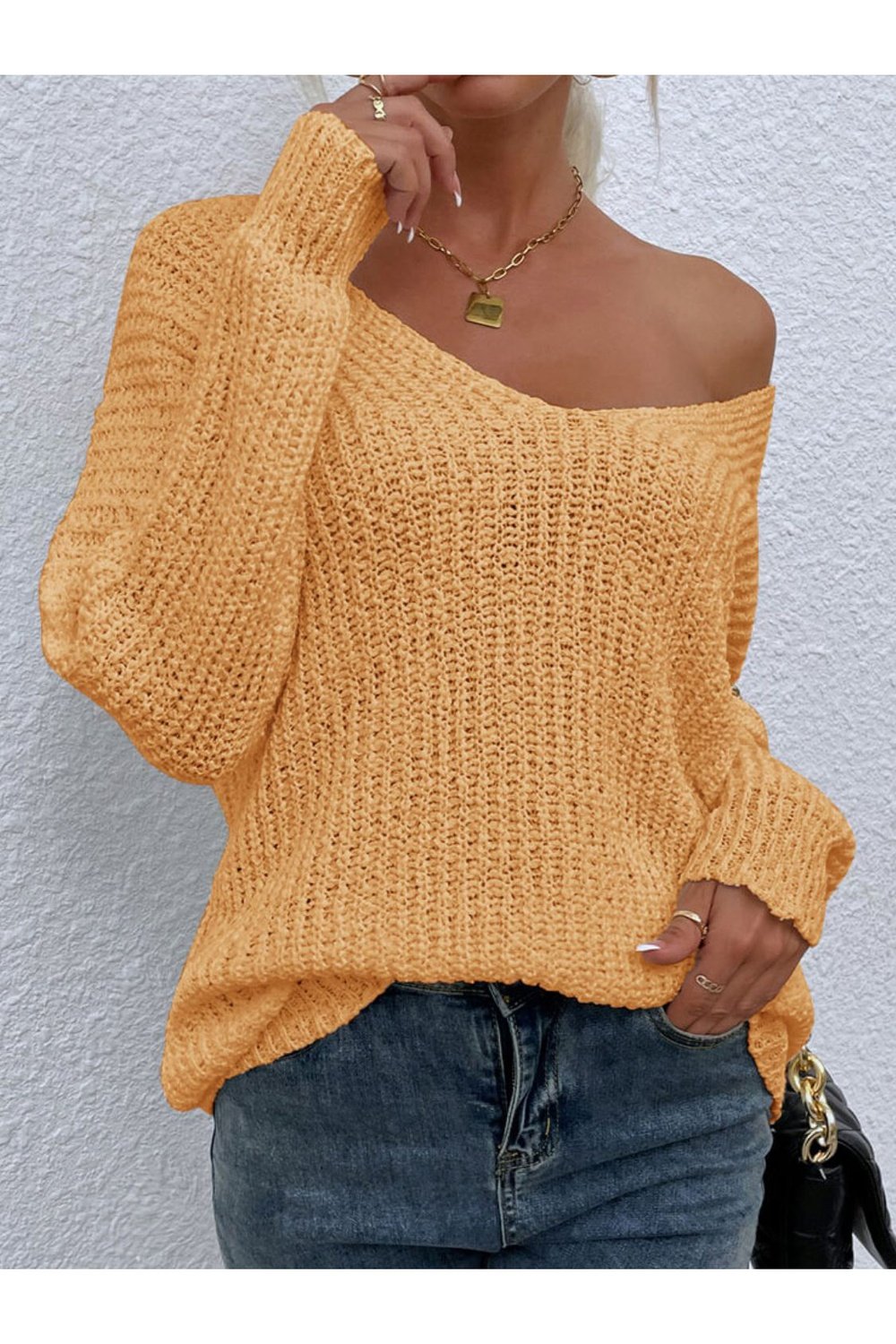 Rib-Knit V-Neck Tunic Sweater