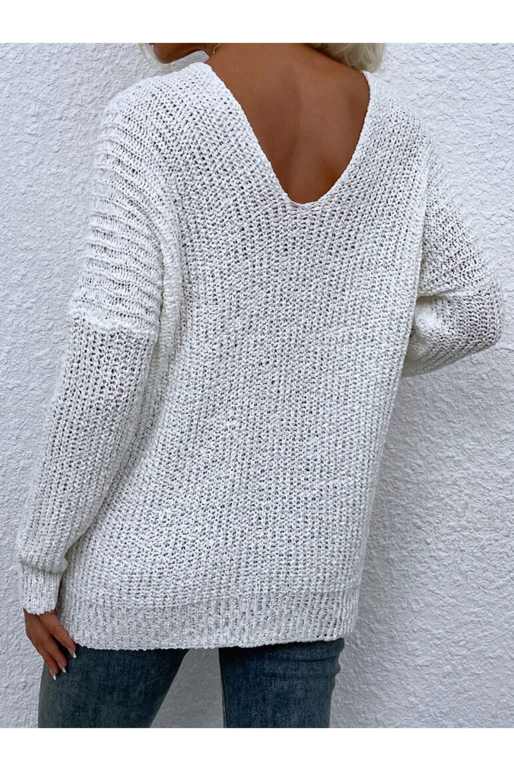 Rib-Knit V-Neck Tunic Sweater