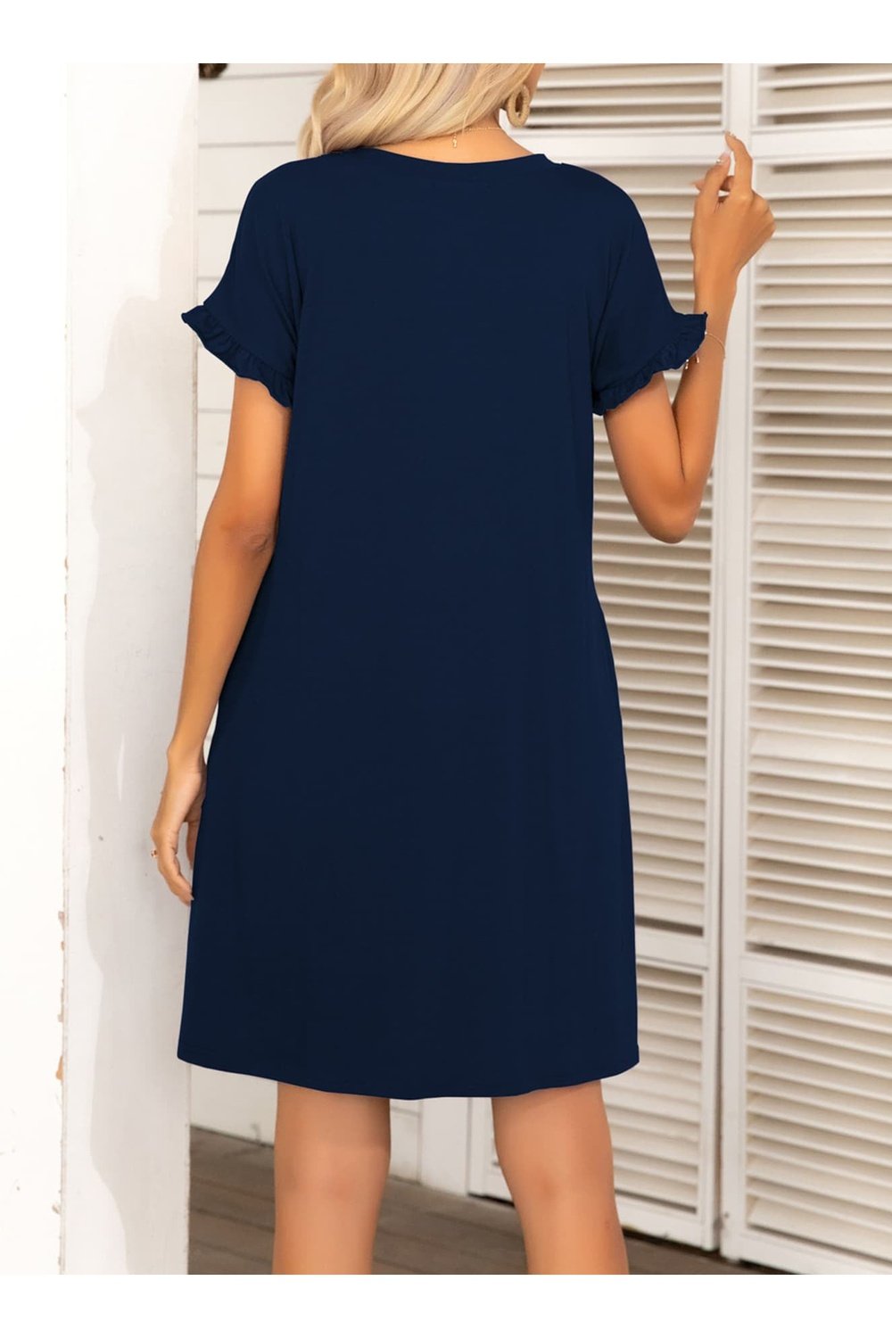 Round Neck Flounce Sleeve Dress with Pockets