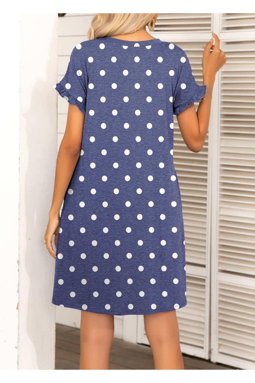 Round Neck Flounce Sleeve Dress with Pockets