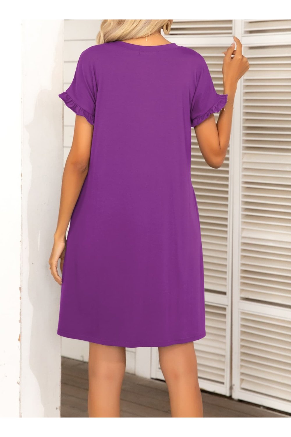 Round Neck Flounce Sleeve Dress with Pockets