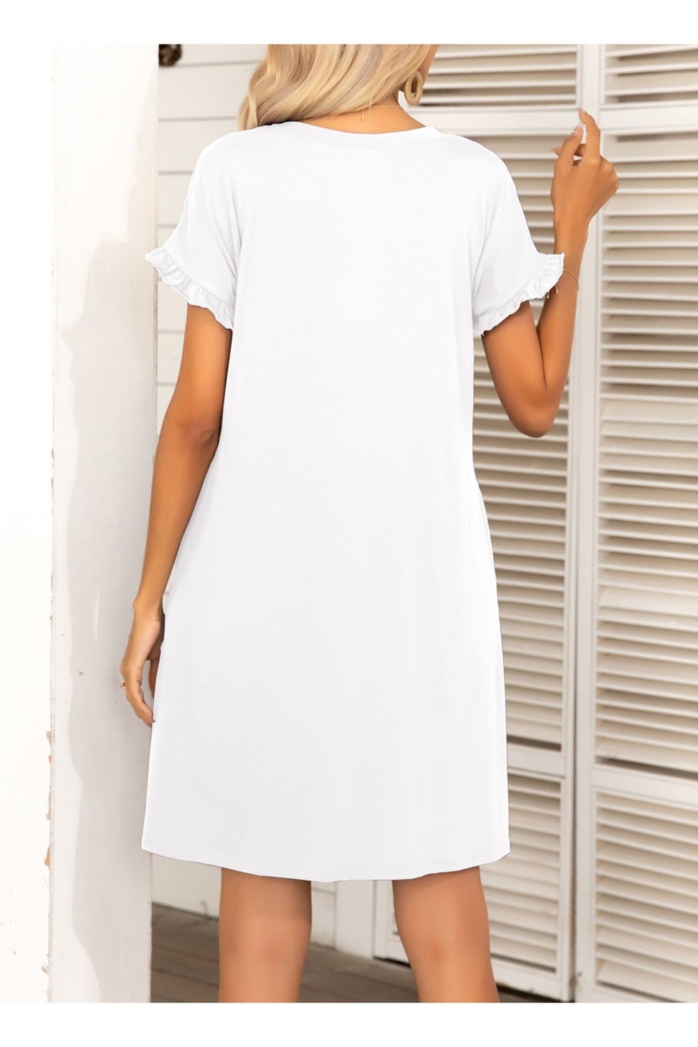 Round Neck Flounce Sleeve Dress with Pockets