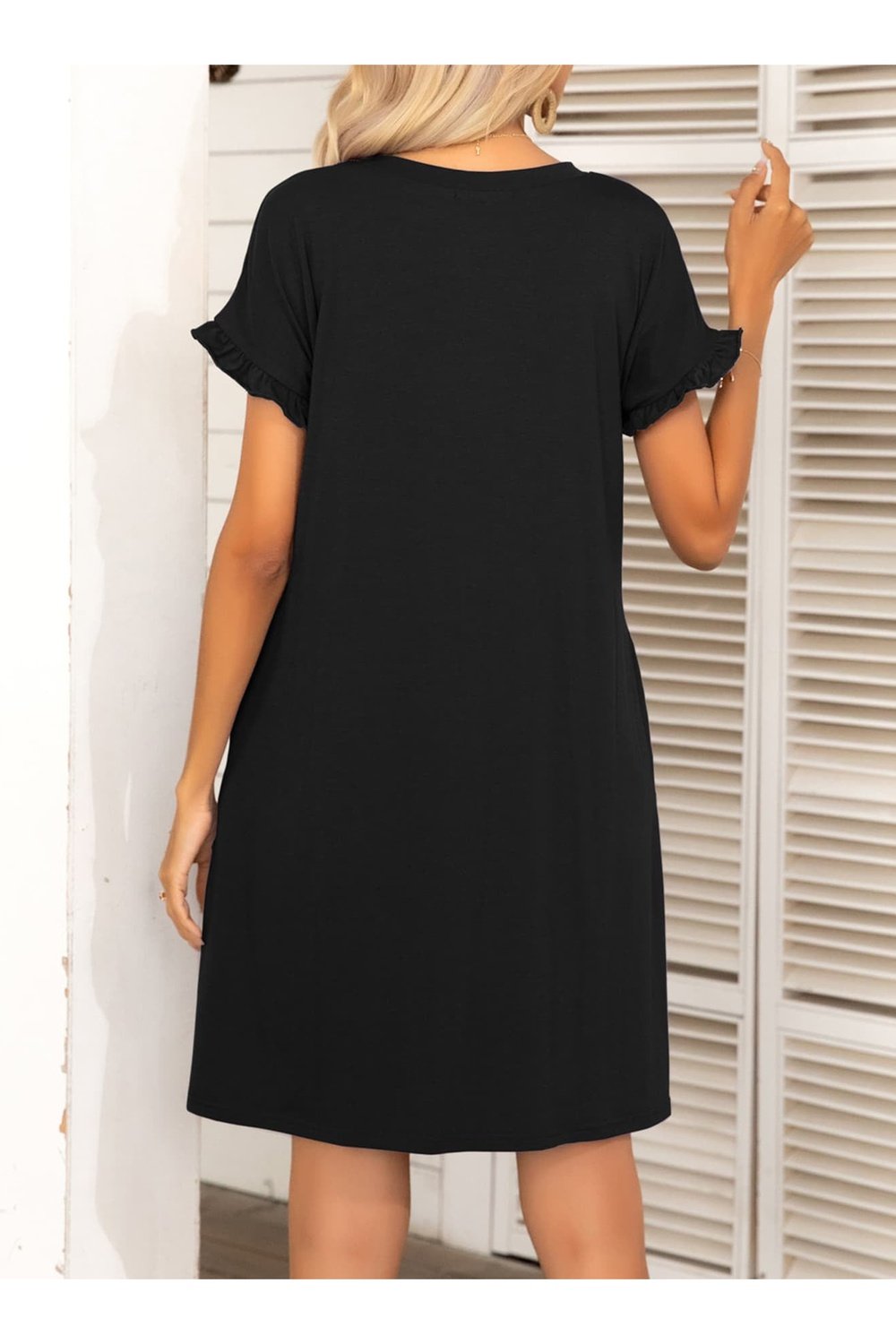 Round Neck Flounce Sleeve Dress with Pockets