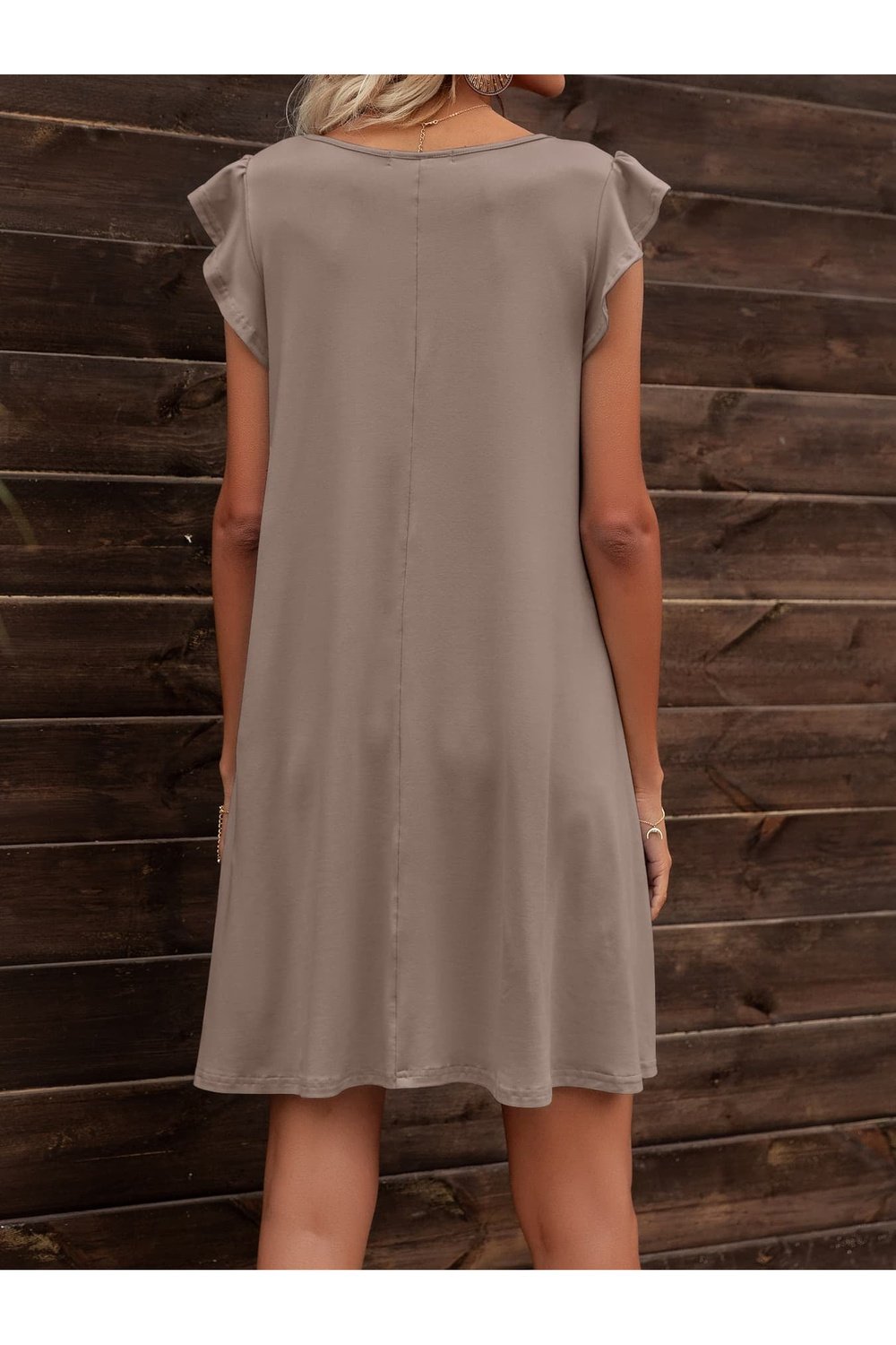 Round Neck Flutter Sleeve Dress with Pockets