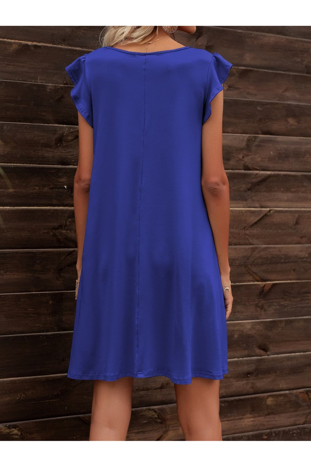 Round Neck Flutter Sleeve Dress with Pockets