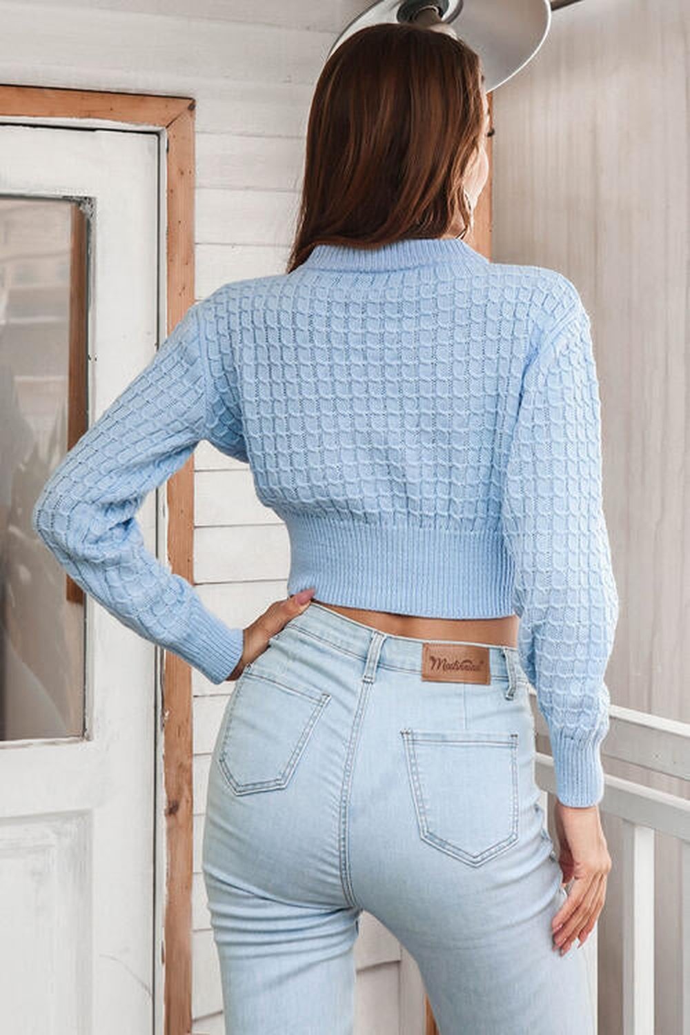 Round Neck Long Sleeve Cropped Sweater