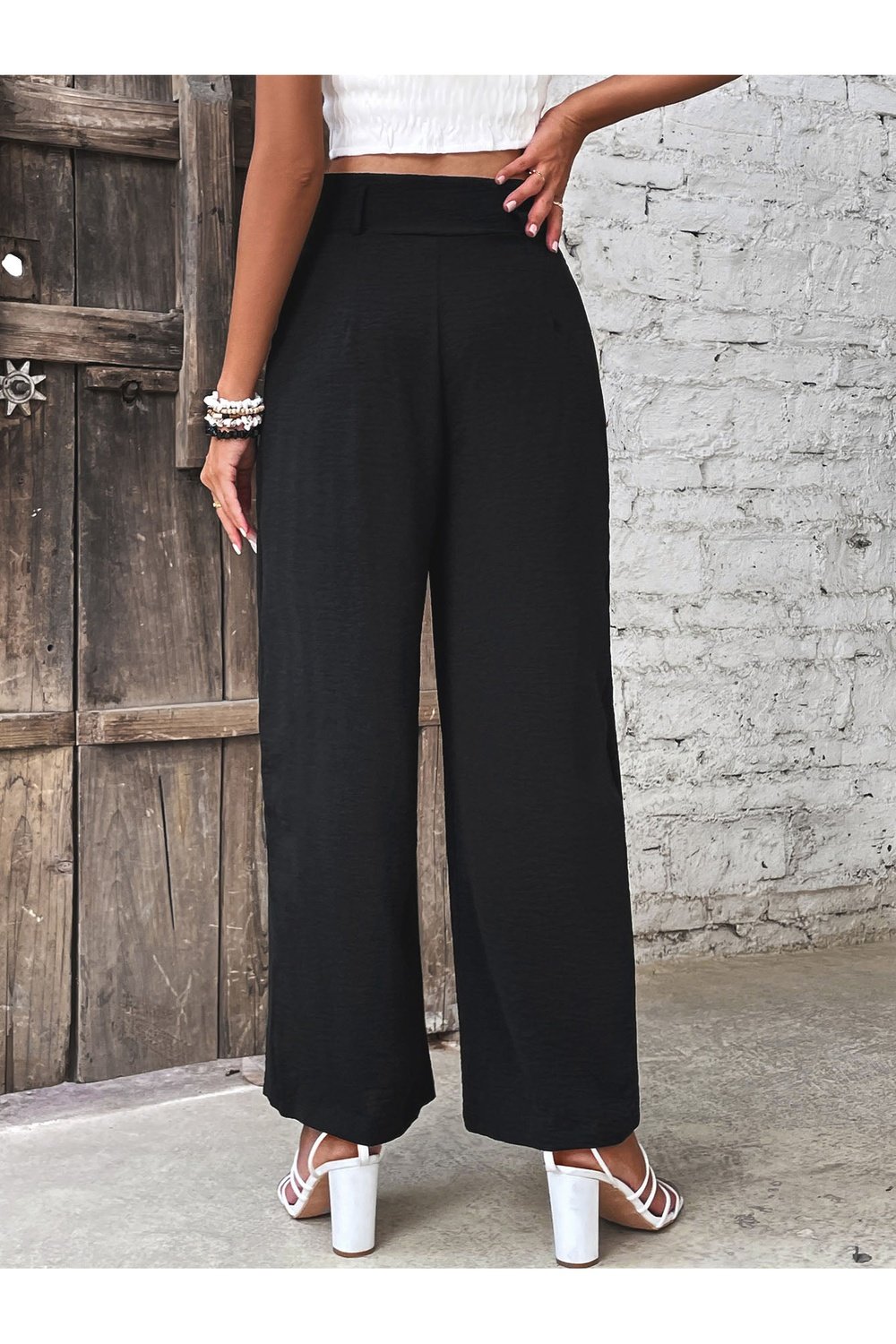 Ruched High Waist Straight Leg Pants