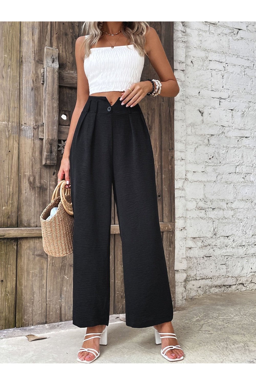 Ruched High Waist Straight Leg Pants