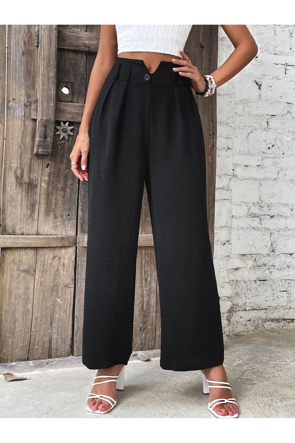 Ruched High Waist Straight Leg Pants