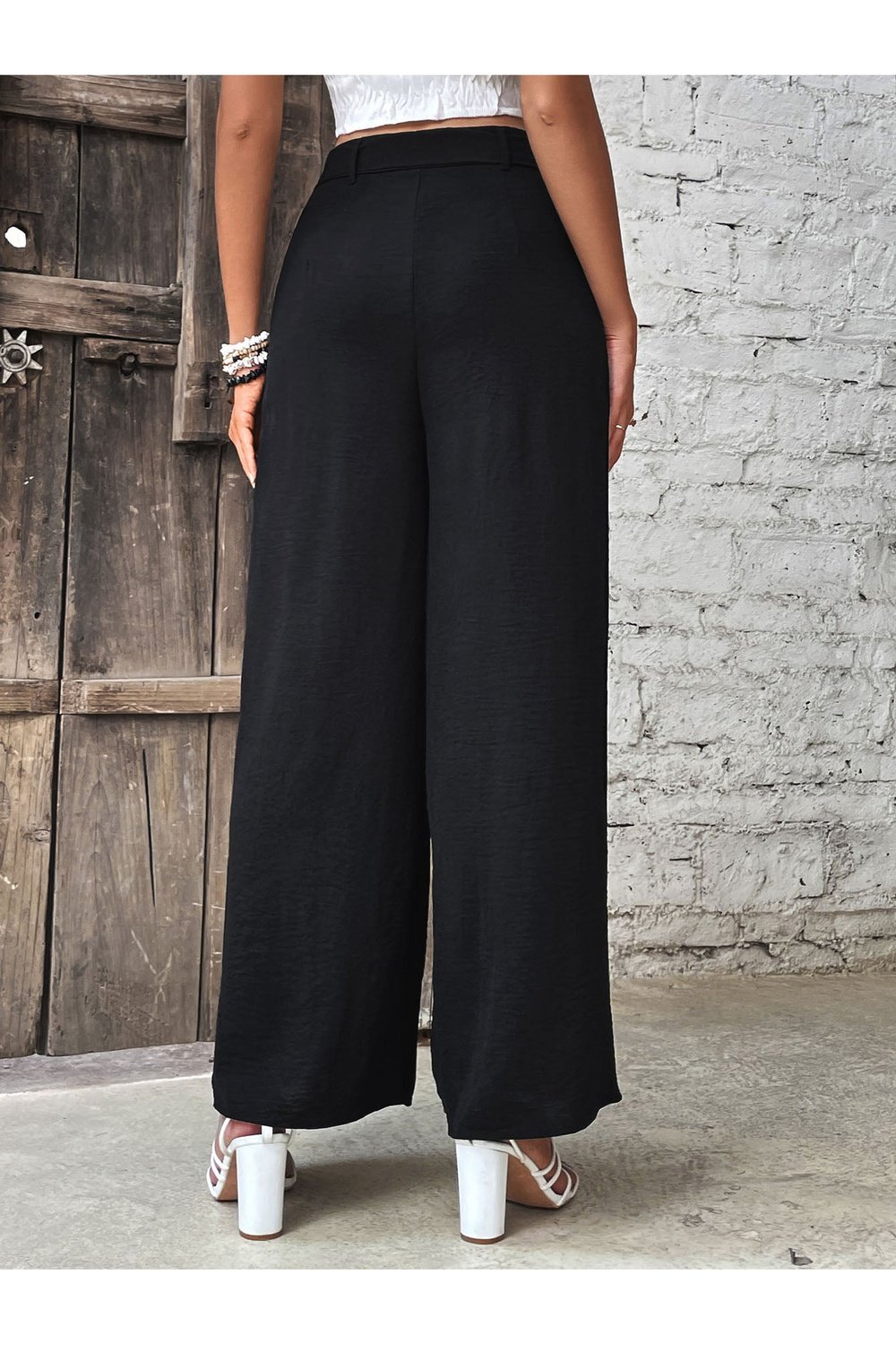 Ruched High Waist Wide Leg Pants