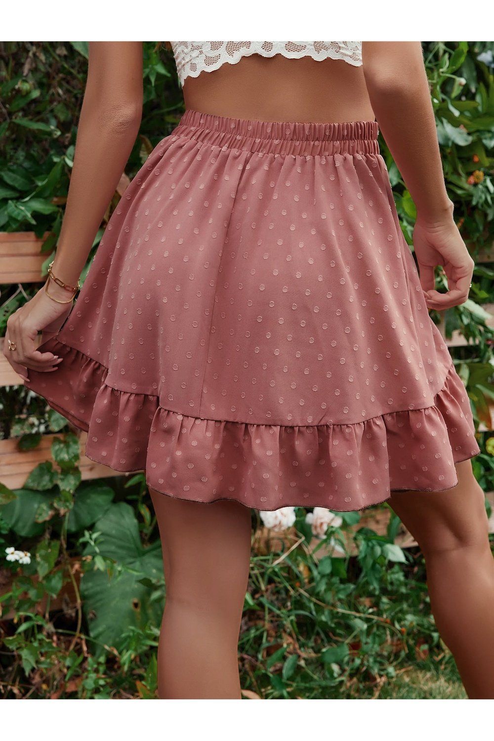 Ruffle Hem Elastic Waist Mini Skirt