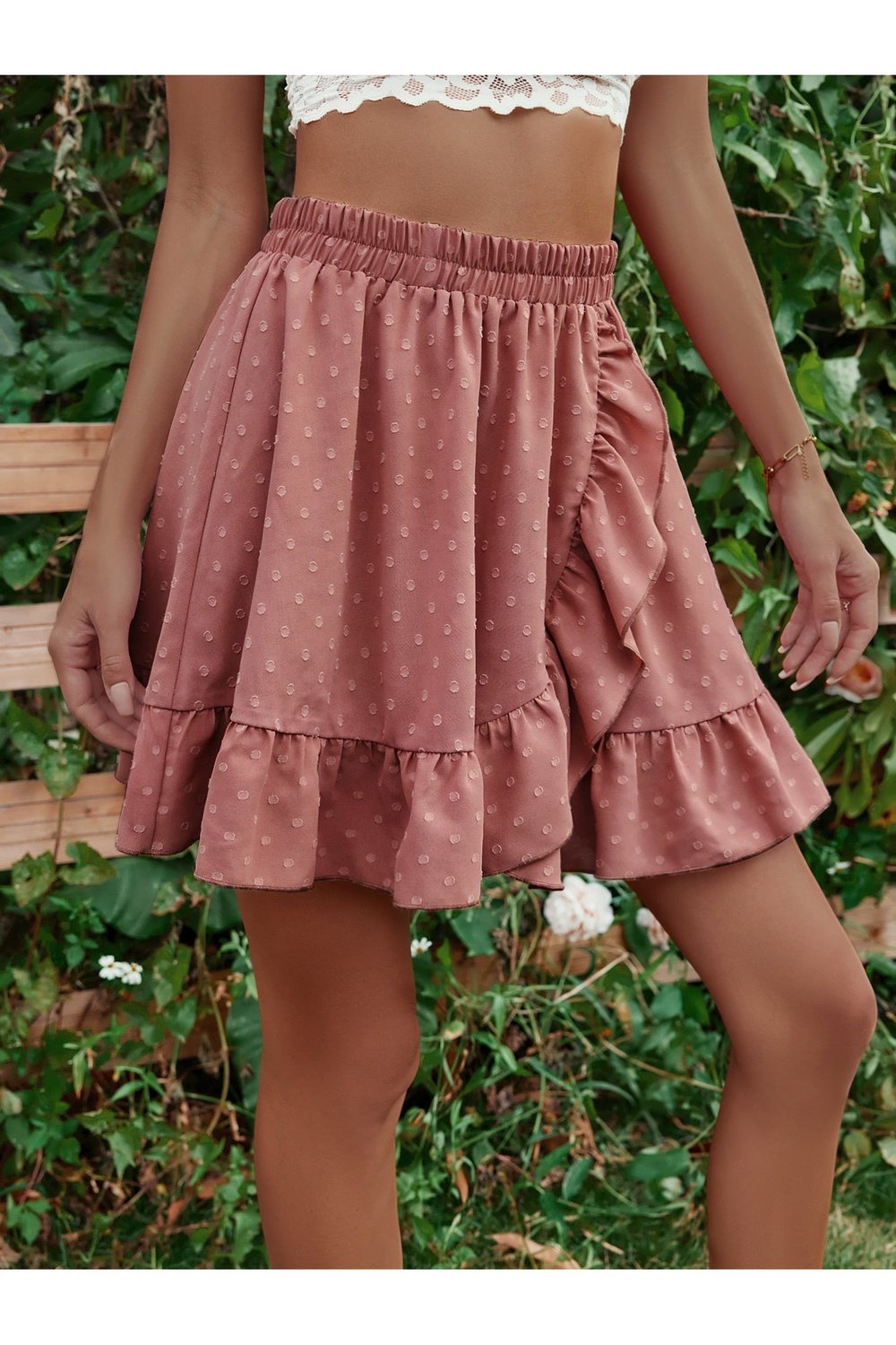 Ruffle Hem Elastic Waist Mini Skirt