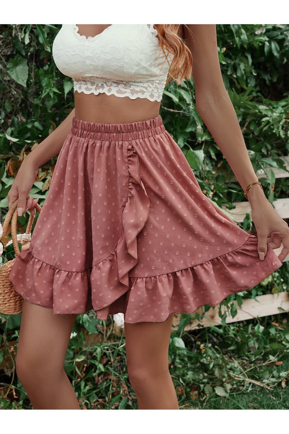 Ruffle Hem Elastic Waist Mini Skirt