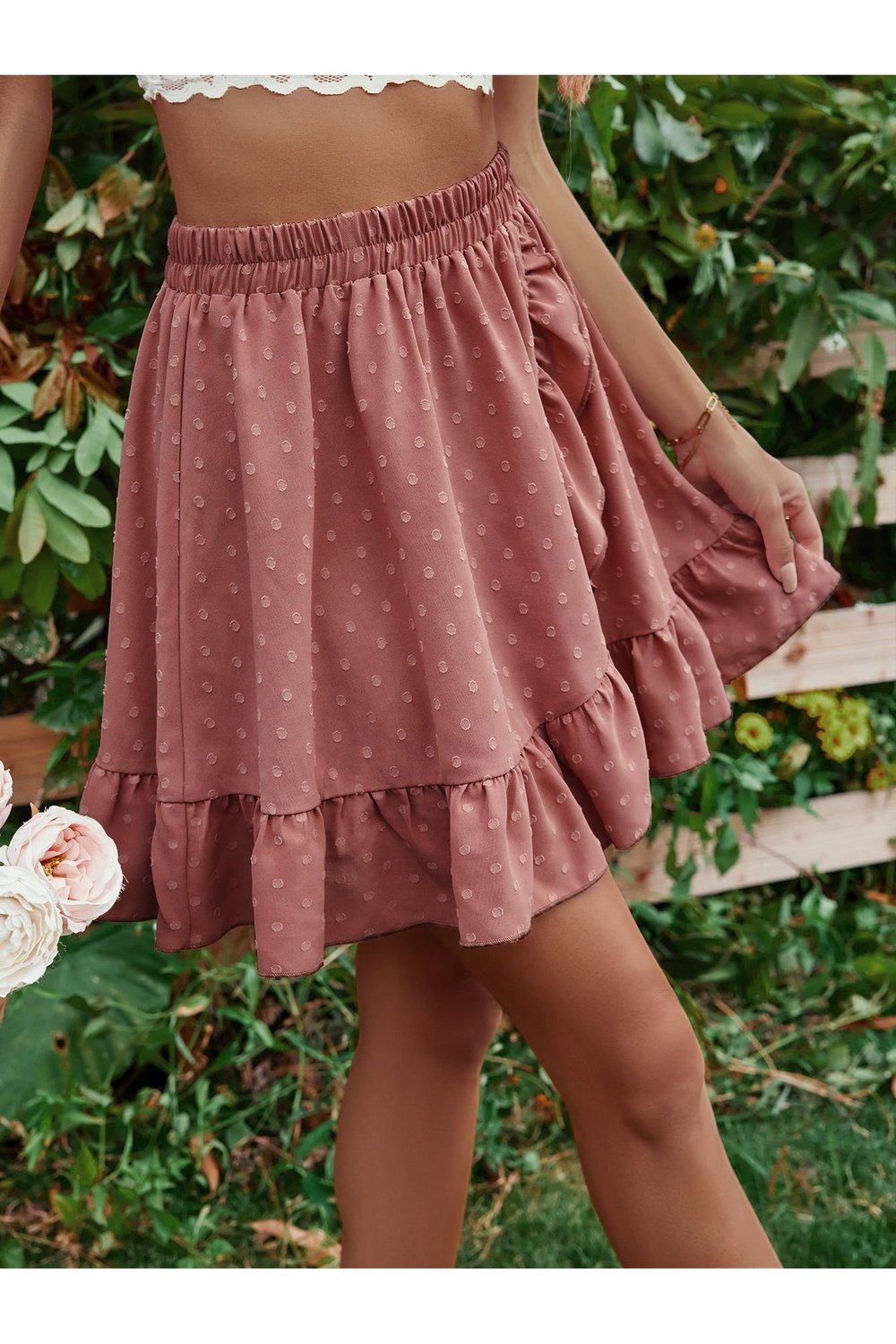 Ruffle Hem Elastic Waist Mini Skirt