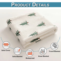 Soft Faux Fur Blanket Reversible Fuzzy Long Hair Shaggy Blanket Fluffy Plush Fleece Christmas Tree Embroidered Throw Blanket