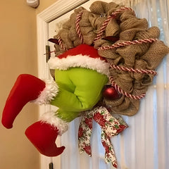 17.72inch Christmas Thief Wreath .Christmas Elf Leg Wreath . Christmas Burlap Wreath . Holiday Decoration