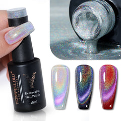 Rainbow Cat Eye Magnetic Gel Polish Semi Permanent Holographic Reflective Nail Varnish DIY Christmas New Year Nails