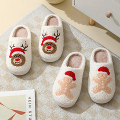 New Christmas Gifts Santa Claus Elk Slippers Cute Gingerbread Man Warm Cotton Slippers Men Women Hot Winter Home Cotton Slippers