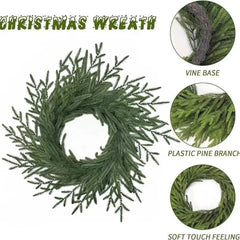 24" Real Touch Norfolk Pine Wreath for Front Door Artificial Christmas Wreath Green Faux Pine Wreath for Wall Windows Decor