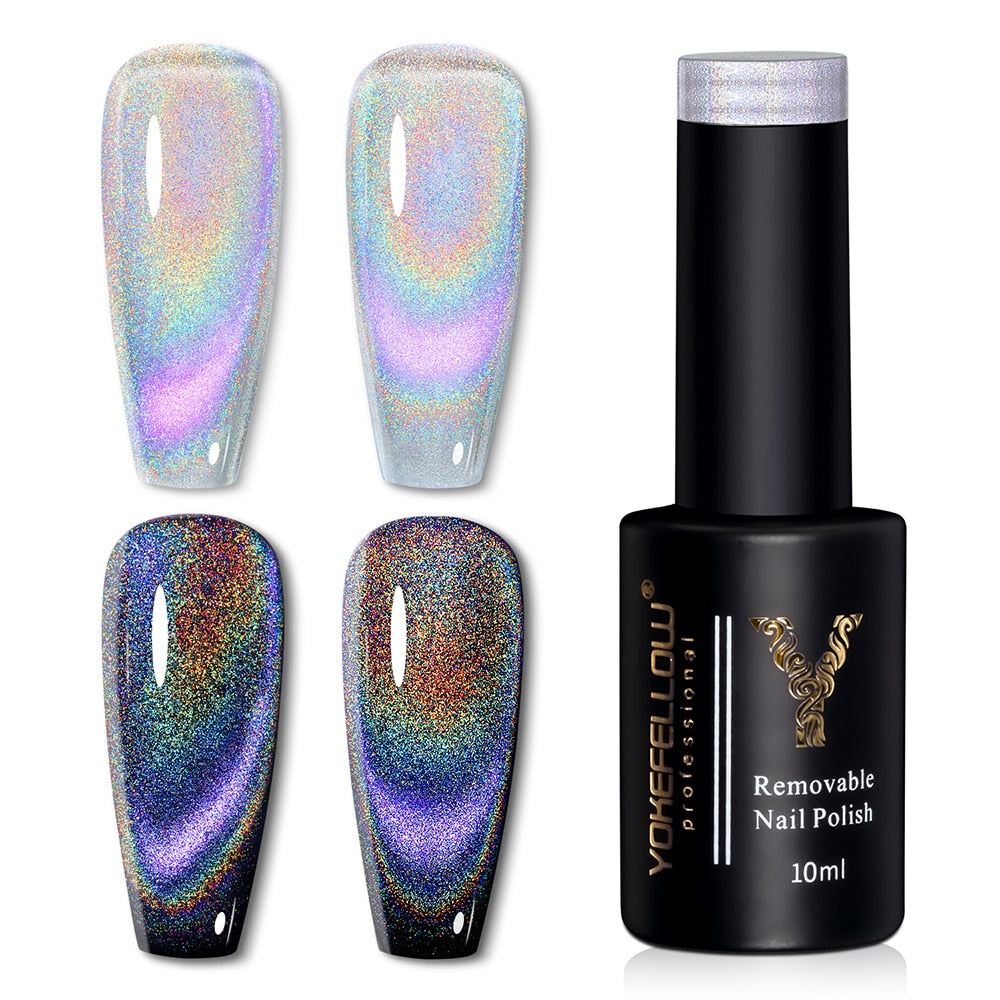 Rainbow Cat Eye Magnetic Gel Polish Semi Permanent Holographic Reflective Nail Varnish DIY Christmas New Year Nails