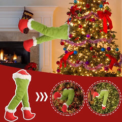 1pcs Christmas Festival Decoration Grinch Green Artificial Leg Tree Decoration Santa Claus Elf Leg Christmas