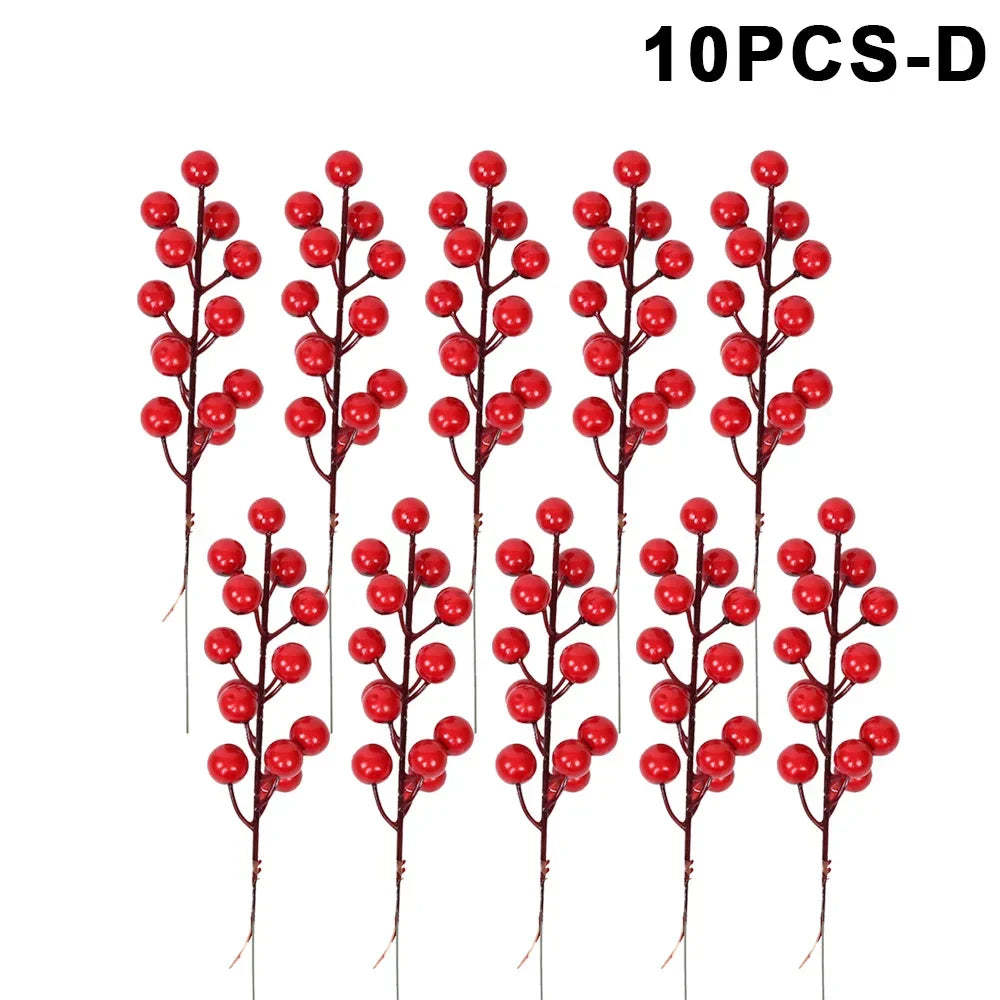 10/1Pcs Artificial Red Berries Christmas Holly Berry Branches Xmas Tree Ornaments Fake Plants For Home Navidad Party Decoration