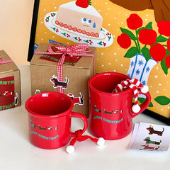 Original Christmas Sausage Dog Ceramic Mug Cute Cartoon Little Red Cup Girl Giving Gift Coffee Cup