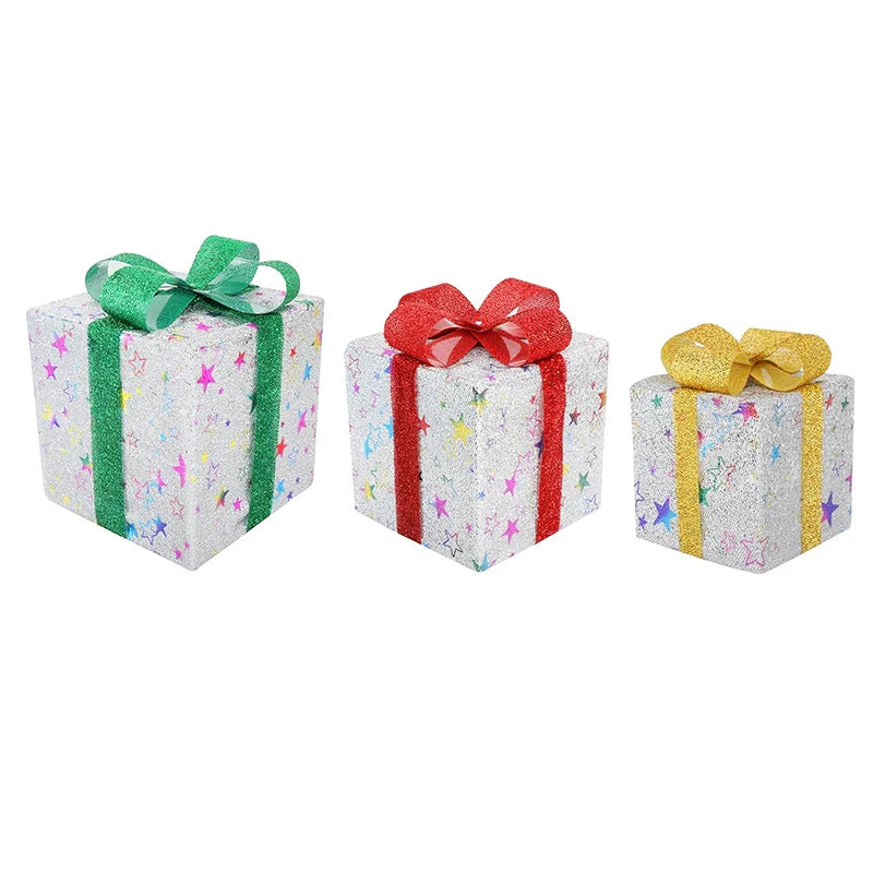 Christmas Lighted Gift Boxes with Remote Control, Set of 3 Smart Luxury Present Boxes for Christmas Decorations Indoors Outdoors