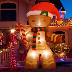 Christmas Inflatables 2.2m Gingerbread Man with Built-in LED Decoration for Xmas Party Indoor Outdoor Yard LED Lights Illuminate
