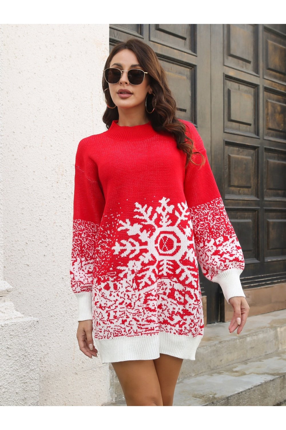 Snowflake Pattern Sweater Dress