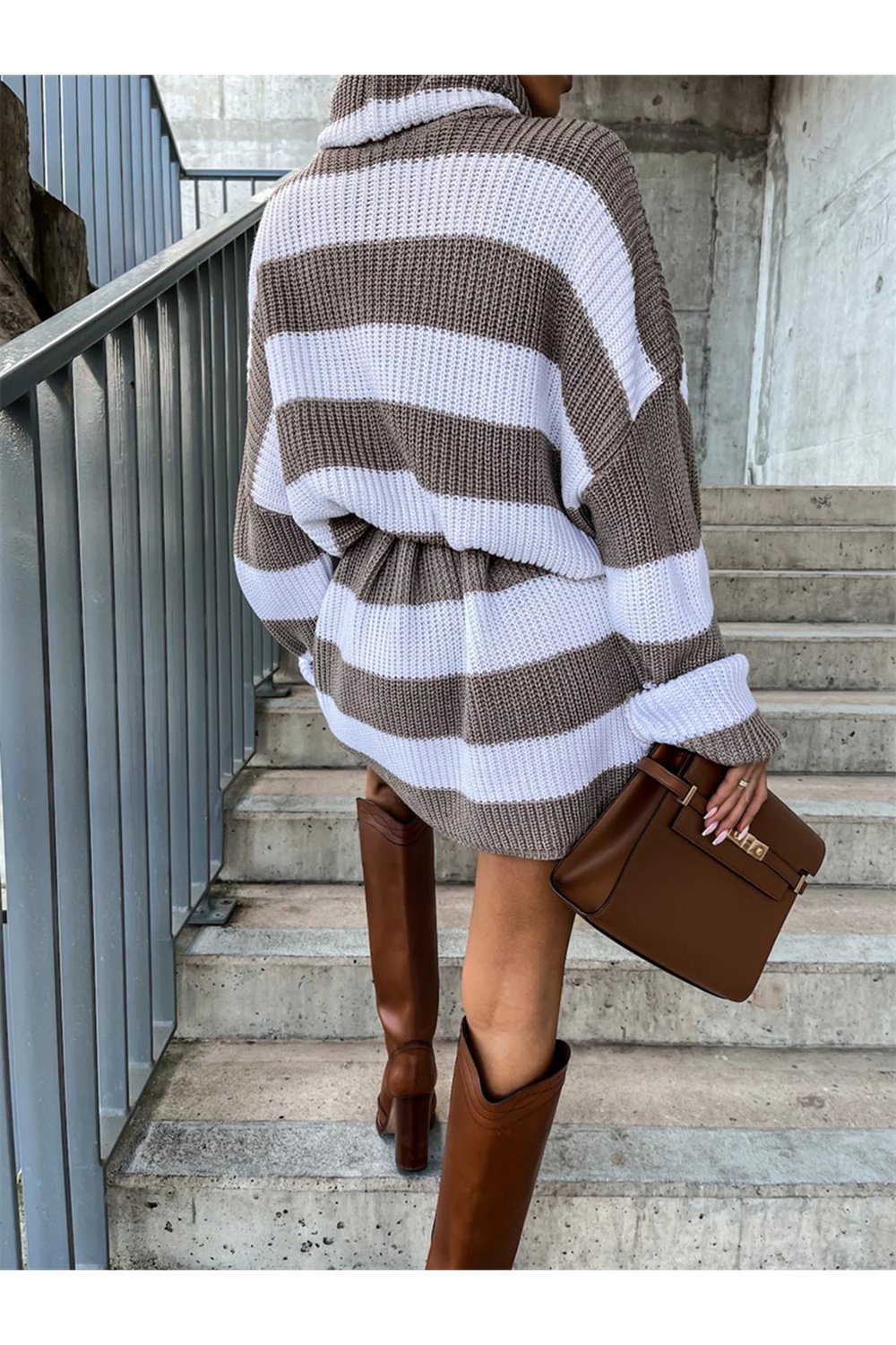 Striped Turtleneck Sweater Dress