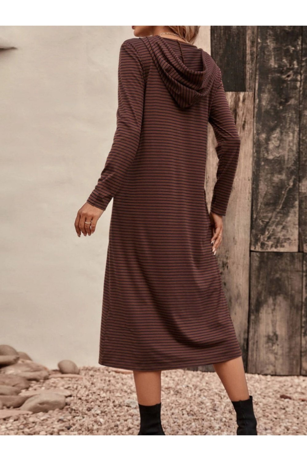 Striped Zip Front Hooded Dress