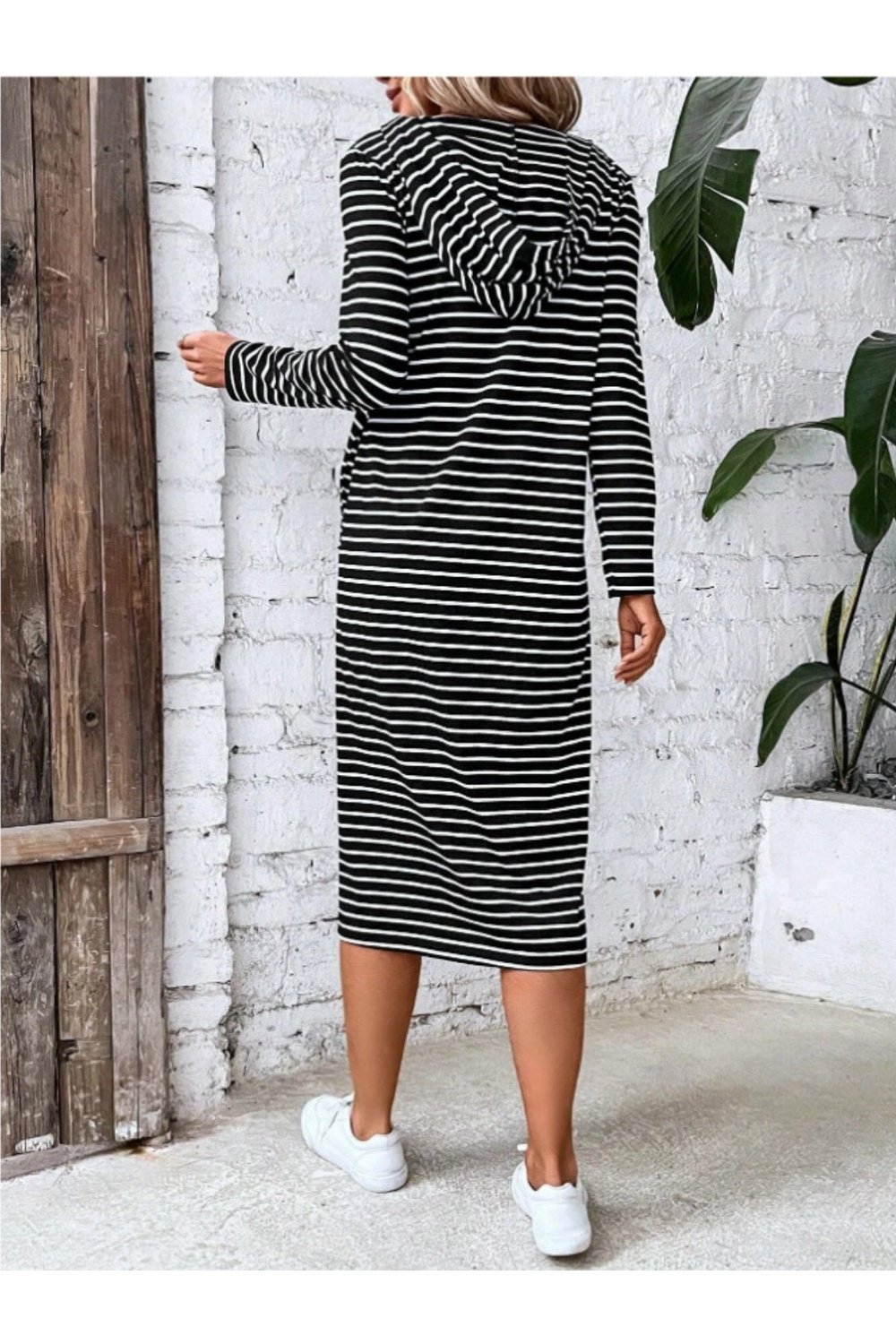 Striped Zip Front Hooded Dress