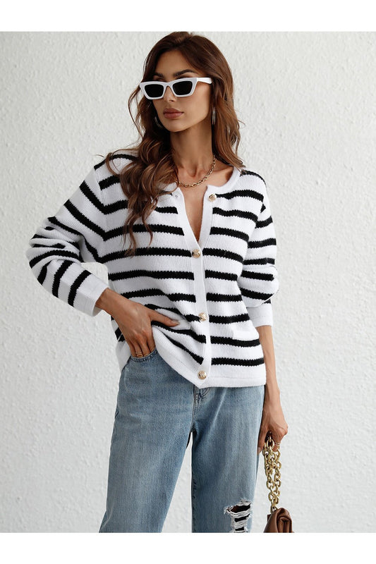 Striped Button Front Cardigan