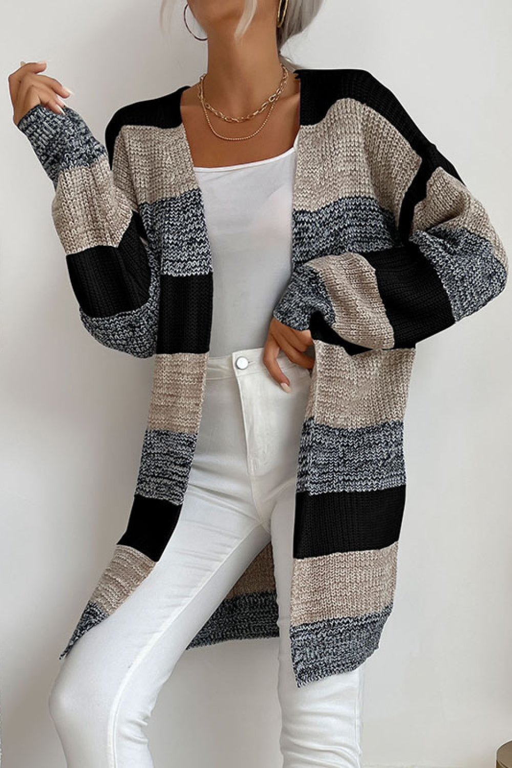 Striped Long Sleeve Duster Cardigan