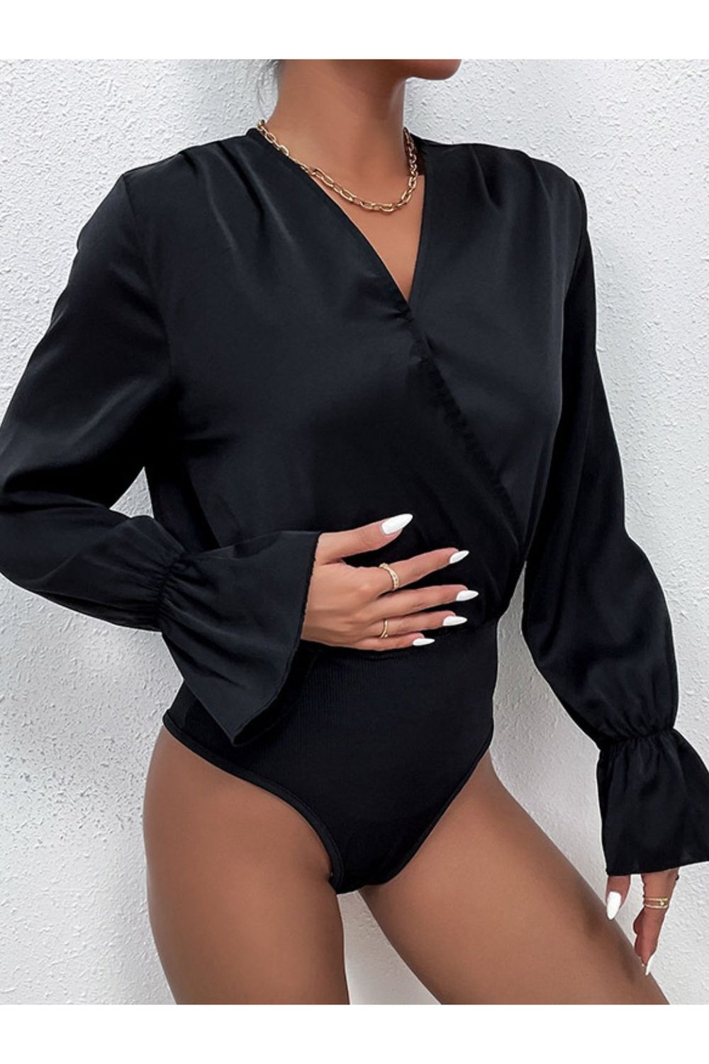 Surplice Neck Flounce Sleeve Bodysuit