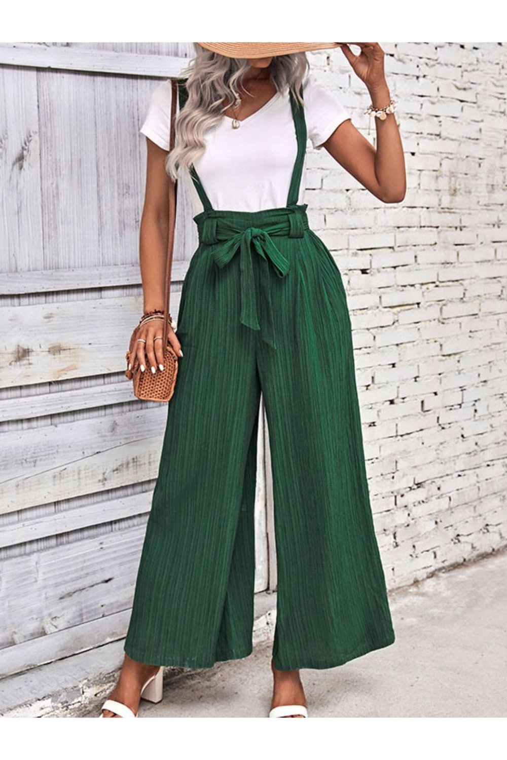 Tie Belt Wide Leg Overalls