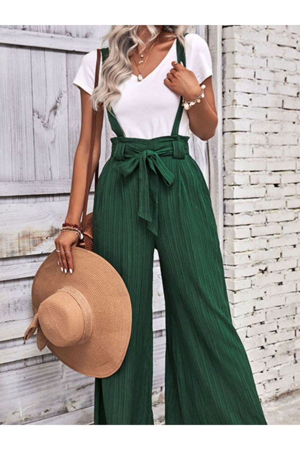 Tie Belt Wide Leg Overalls