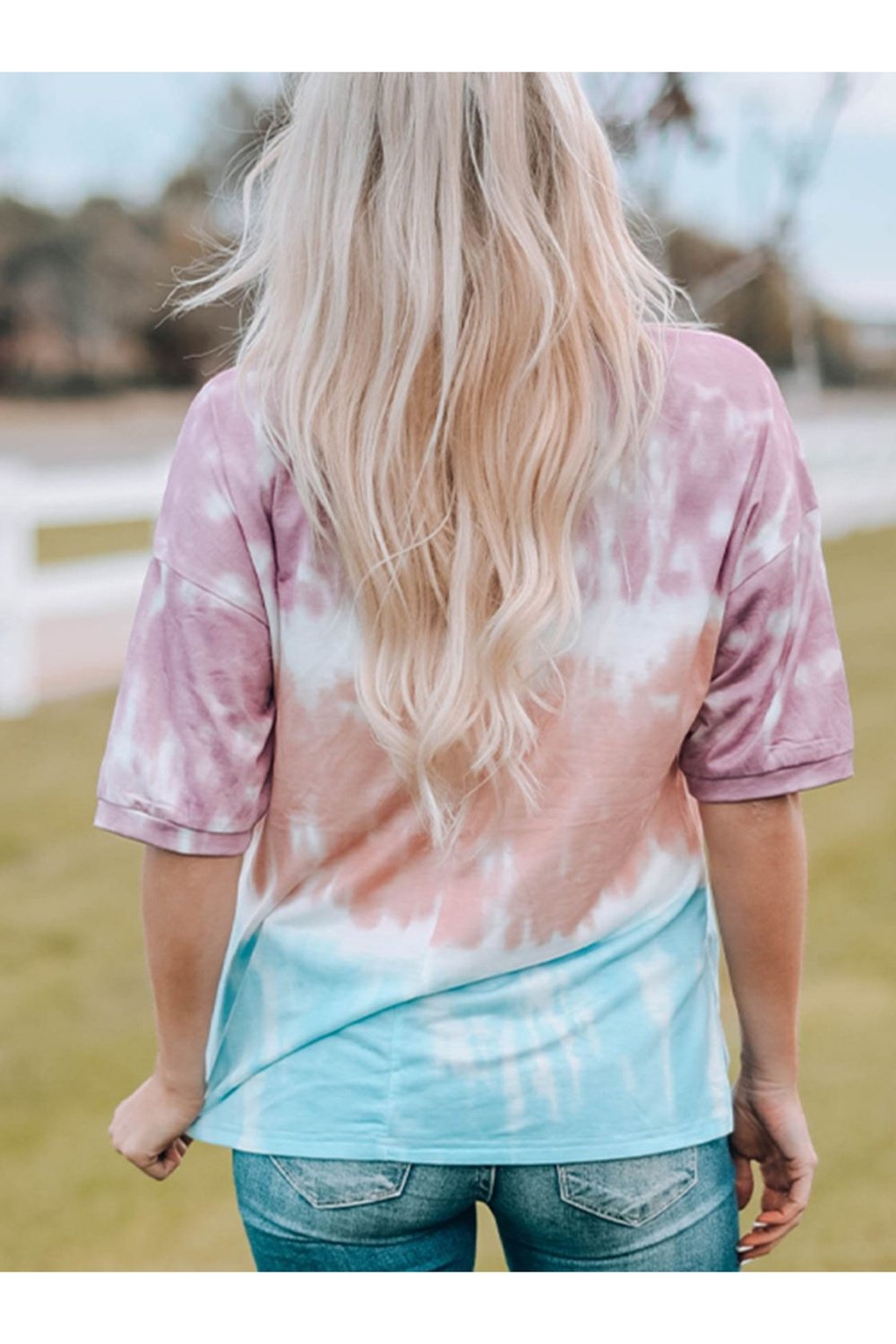 Tie-Dye Lace Trim Round Neck Top