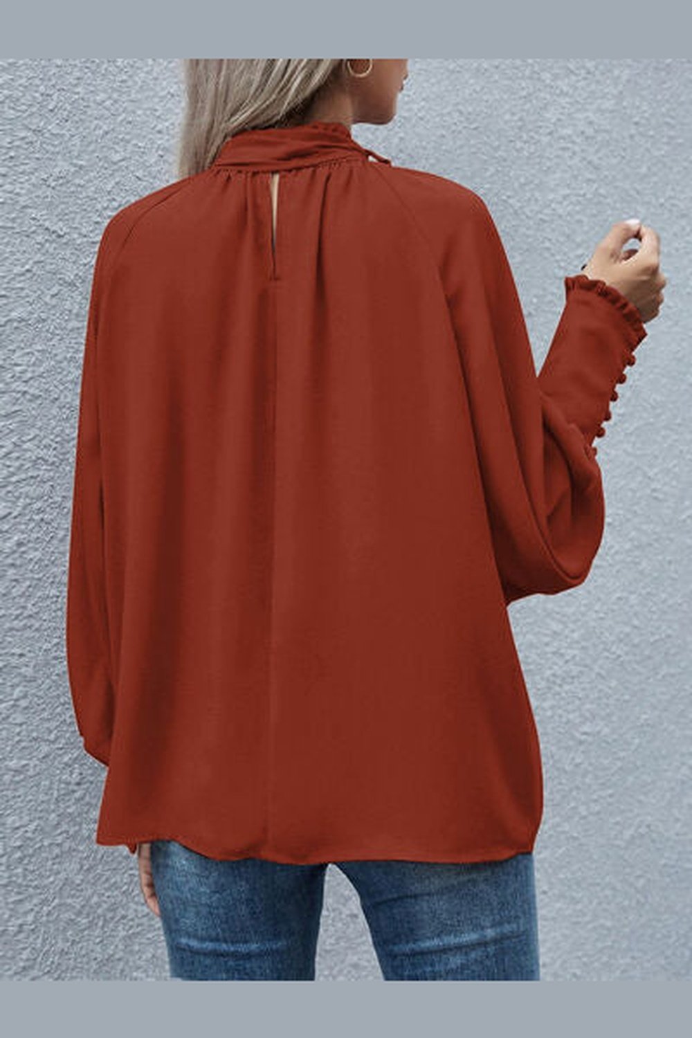 Tie Neck Lantern Sleeve Blouse